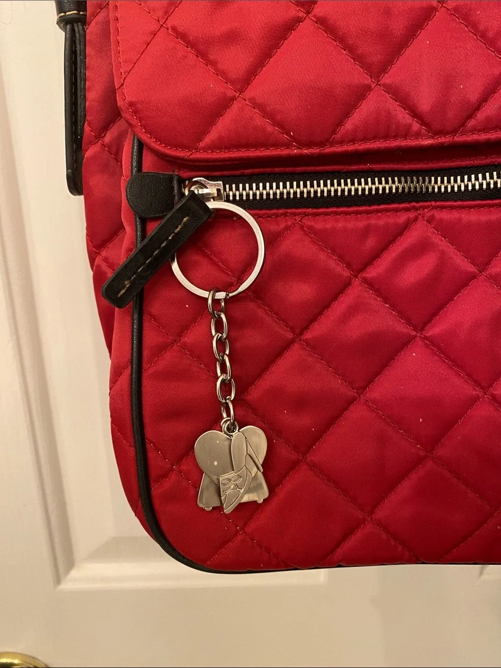 Quilted Red Crossbody Shoulder Bag with Front Pockets